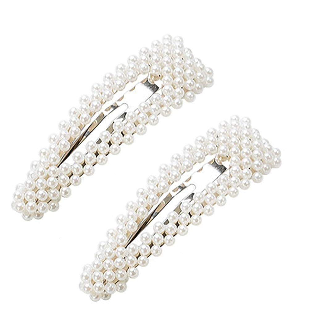 2PCS Sweet Imitation Pearl Hair Clips Hairpin Simple Fashion Alloy BB Hairgrip Hair Accessories for Women Dropshaped Silver
