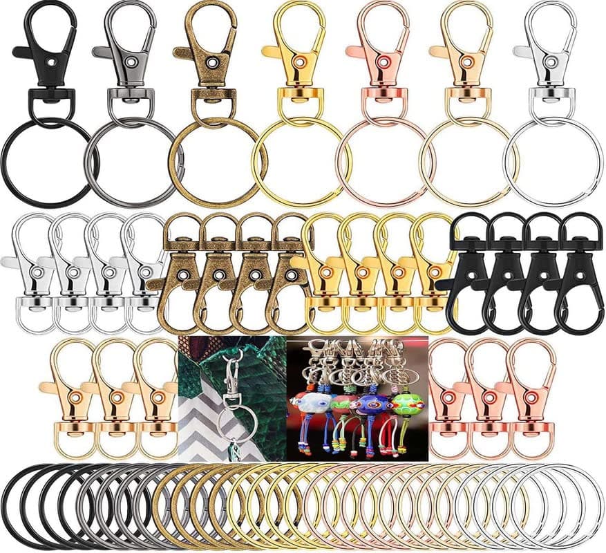 DIY Crafts Pack of 60 Pcs, Metalic Silver Colour, Swivel Lanyard Snap Hook with Key Rings, Metal Hooks Keychain Hooks for Lanyard Key Rings C (Pack of 60 Pcs, Metalic Silver Colour)