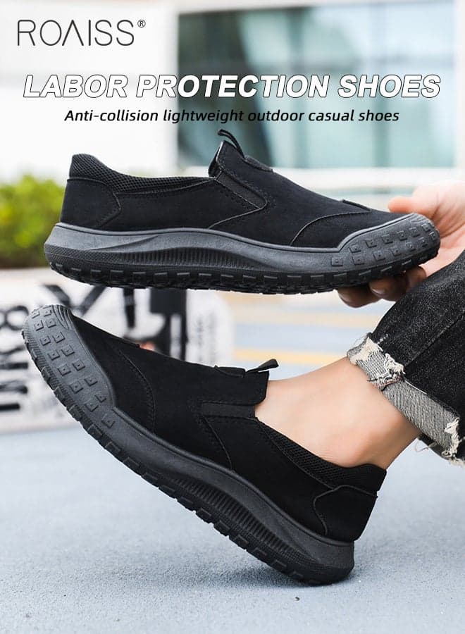 Minimalist Lightweight Sneakers for Men Breathable Soft Sole Anti Slip Shock Absorption Outdoor Sports Driving Shoes Mens Casual Low Top Elastic Wear Resistant Running Shoes Slip on Flat Moccasin Balck