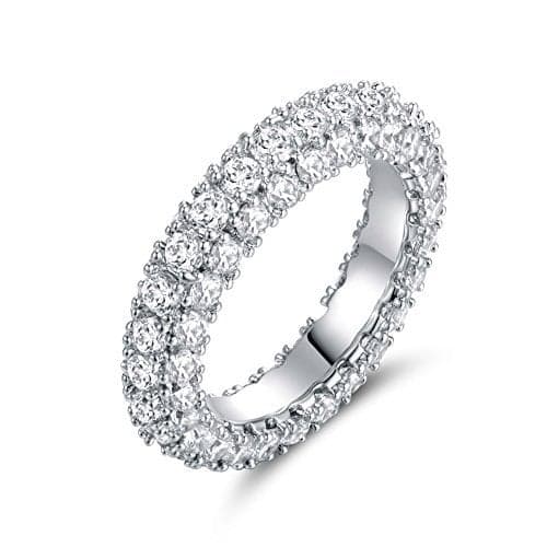 Barzel 3 Row Eternity Ring Wedding Band 18k White Gold Plated Cubic Zirconia Eternity Band Ring Jewelry (Silver, 10)