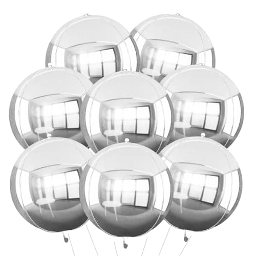 TONIFUL 8Pcs Large Silver 4D Giant Round Foil Balloon 22inch Big Mirror Metallic Mylar Sephere Balloons for Christmas New Year Birthday Party Graduation Wedding Bridal Shower Decoration Supplies