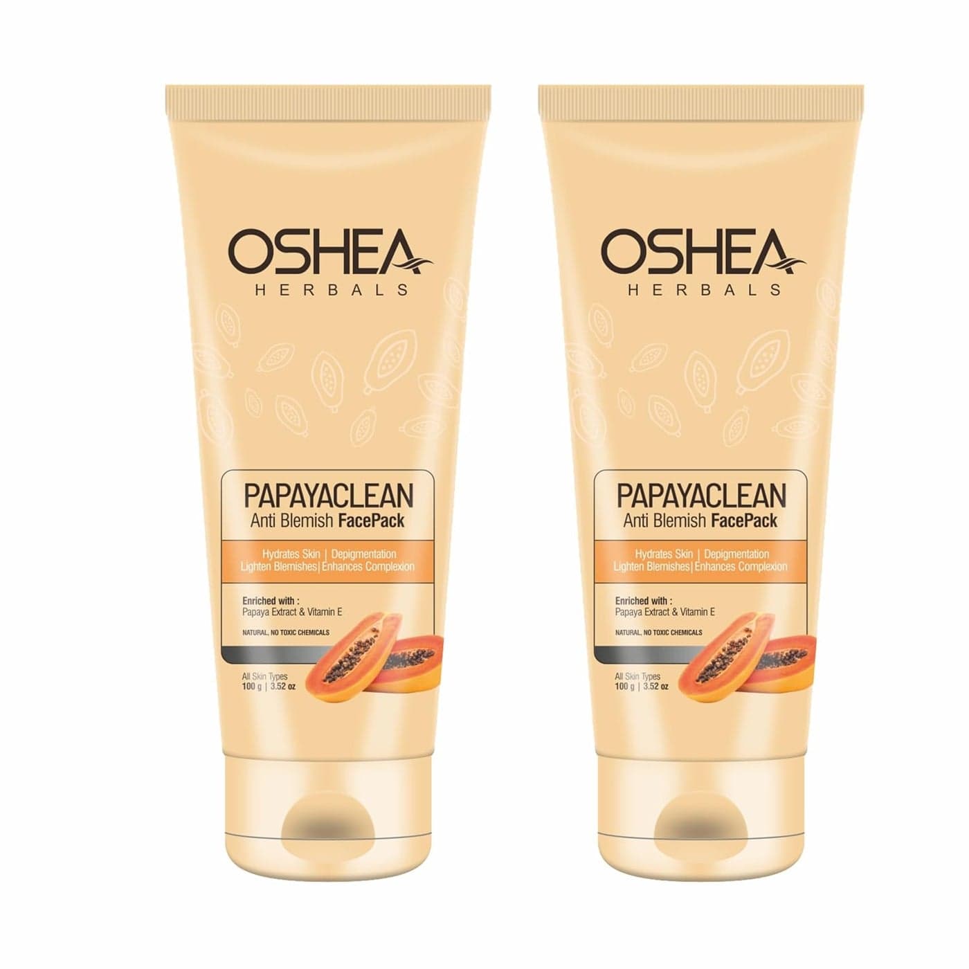 Oshea Herbals Papayaclean Anti Blemish Face Pack for All Skin Types Hydrates Skin Lightens Blemishes Enriched with Papaya Extract Vitamin E 100 Pack of 2