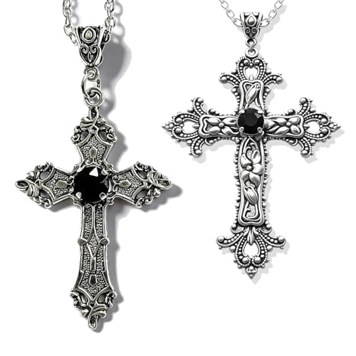 Gothic Jewellery, Black Choker for Women, Cross Necklace for Men and Women, Gothic Cross Pendant with Black Stone, Punk Style Jewelry, Vintage Gothic Necklace for Everyday Wear and Themed Parties