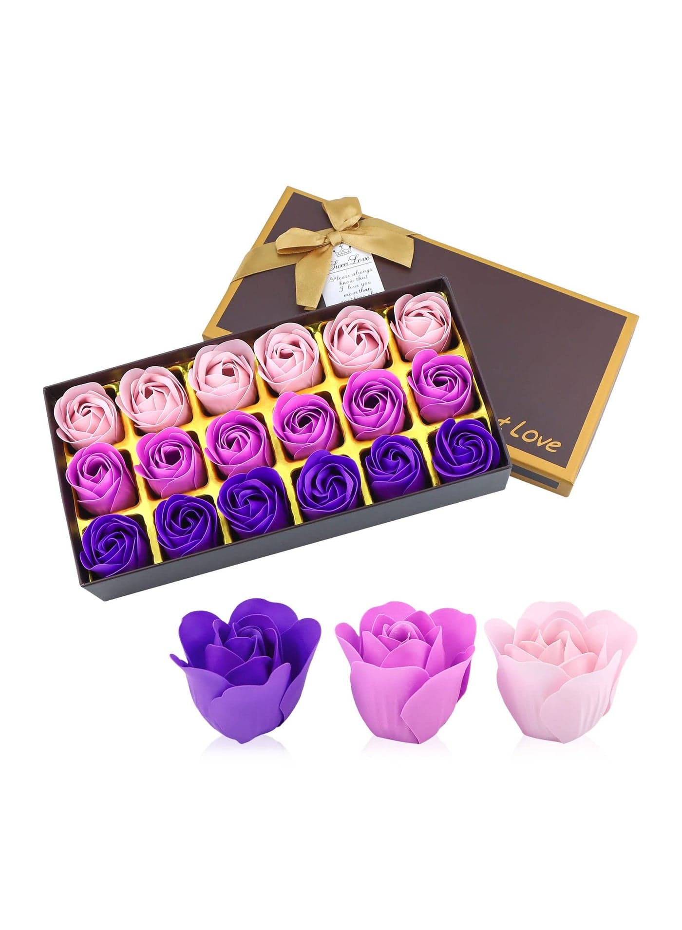18 PCS Purple Floral Scented Rose Petal Soap Set with Essential Oils - Perfect Gift Ideas for Women, Girls, and Moms for Birthdays and Special Occasions.
