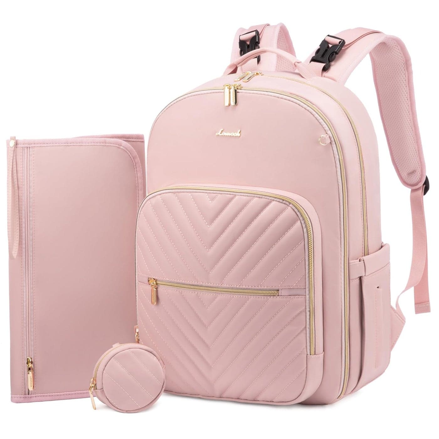 LOVEVOOK Diaper Bag Backpack Quilted Baby Bag with Changing Pad Pacifier Holder Waterproof Travel Diaper Bags for Baby Boys Girls Stylish and Large CapacityPink