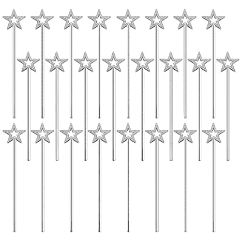 ZCYSRLQIN 24 Pcs 13 Inch Star Wand Baton Angel Wands Angel Fairy Wand Plating Wand Sticks for Princess Birthday Party Wedding Halloween Christmas Costume Cosplay Dress up AccessoriesSilver