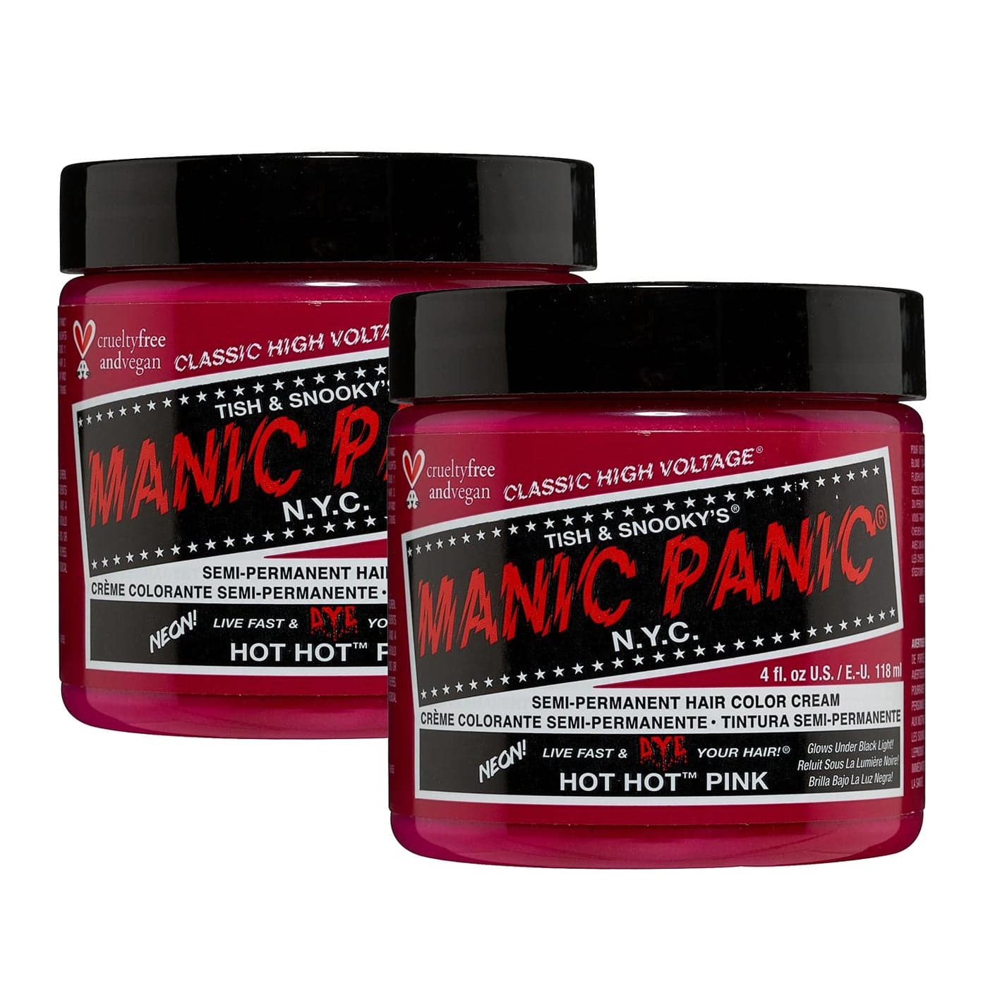 MANIC PANIC Classic Hot Hot Pink Semi Permanent Hair Color Neon Pink Hair Dye for Women Men That Lasts 46 Weeks Vegan Ammonia CrueltyFree Create Mix Custom Shades 4oz 2pk