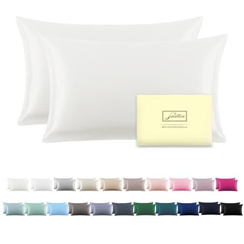 Silk Pillow Cases 2 Pack Soft Breathable and Sliky King Size Pillow Cases Set of 2,Natural Mulberry Satin Silk Pillowcase with Hidden Zipper for Hair and Skin (Ivory,20"X 36",2pcs)
