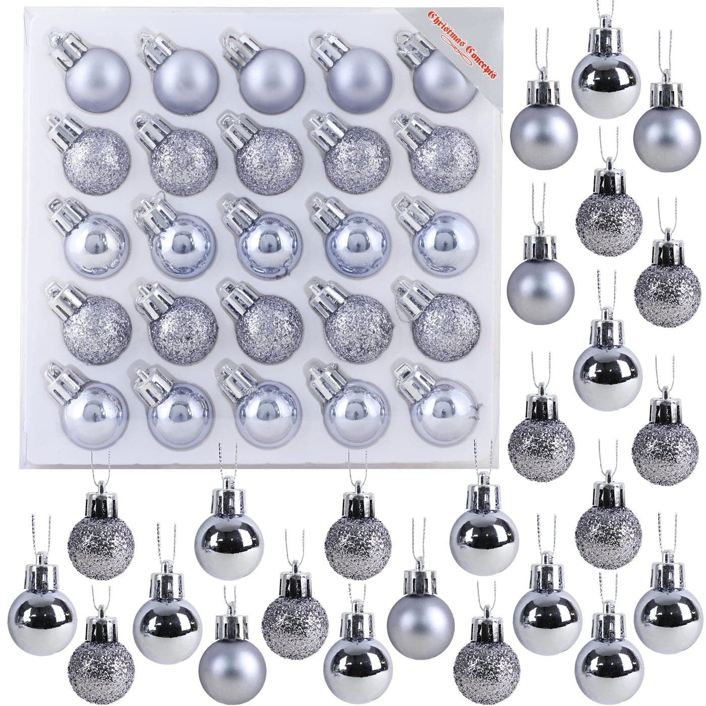 Christmas Concepts Pack of 2525mm 25cm 1 Mini Christmas Tree Baubles Shiny Matte Glitter Decorated Baubles Graphite Grey
