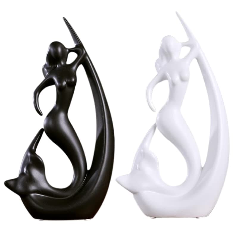 LIFEHAXTORE Home Decor Ceramic Creative Mermaid Shape Home Decor Figurine Pack of 1 Black White