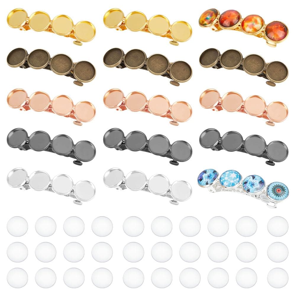 UNICRAFTALE Hair Barrettes Settings 20Pcs 5 Colors Brass Blank Metall Hair Clips with Glass Cabochons for DIY Resin Barrettes and Womens Headwear Accessories