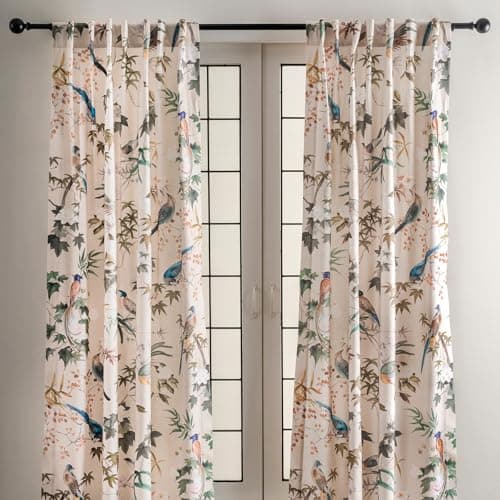 Maison d' Hermine Curtains for Living Room 100% Cotton 84 inch Length Two Panel Light Filtering Curtains for Windows with Rod and Loop Pockets Spring Summer (Hokuzai - Beige, 50" W x 84" L)