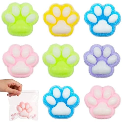 5 Pack Squishy Cat Paw Squeeze Toys Cute Kawaii Squishies Sensory Mochi Toys Stress Relieving Fur Ball OPP Packaging Gifts Party Favors Soft Squishy Fidget Toys for Kids