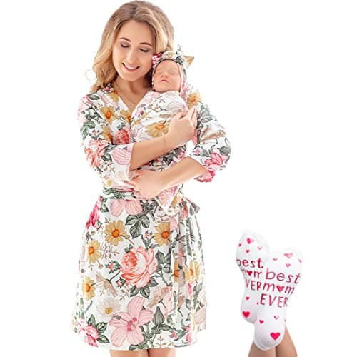 ECO BABY Mommy and Me Robe and Swaddle Set | Maternity Robe and Matching Baby Set for Girl, Boy | Hospital Labor and Delivery Camila X-Large