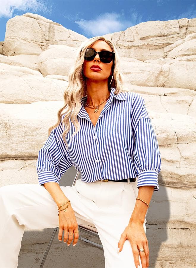 Take Two Striped Button Up Spread Collar Shirt