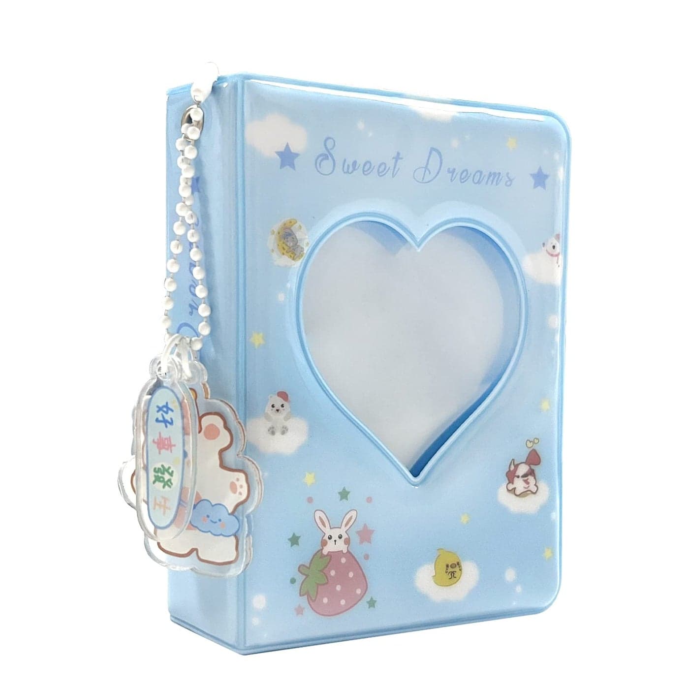 3 Inch Mini Photo Album Heart Hollow Card Binder Photo Card Holder with Pendant 40 Pockets blue strawberry