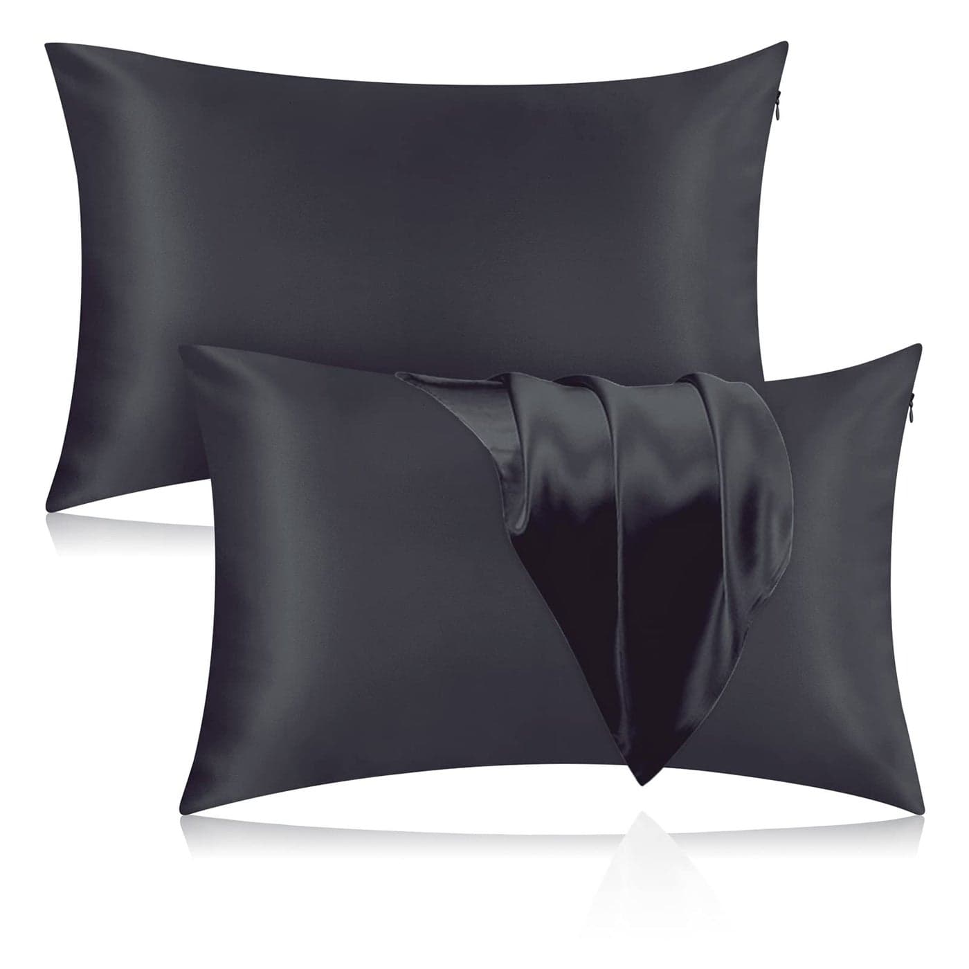Veaken Silk Pillowcase for Hair and Skin 2 Pack 100 Mulberry Silk Pillowcase 25 Momme 600 Thread Count Both Side Pure Silk Pillow Cover with Hidden Zipper BlackGray Queen 2030