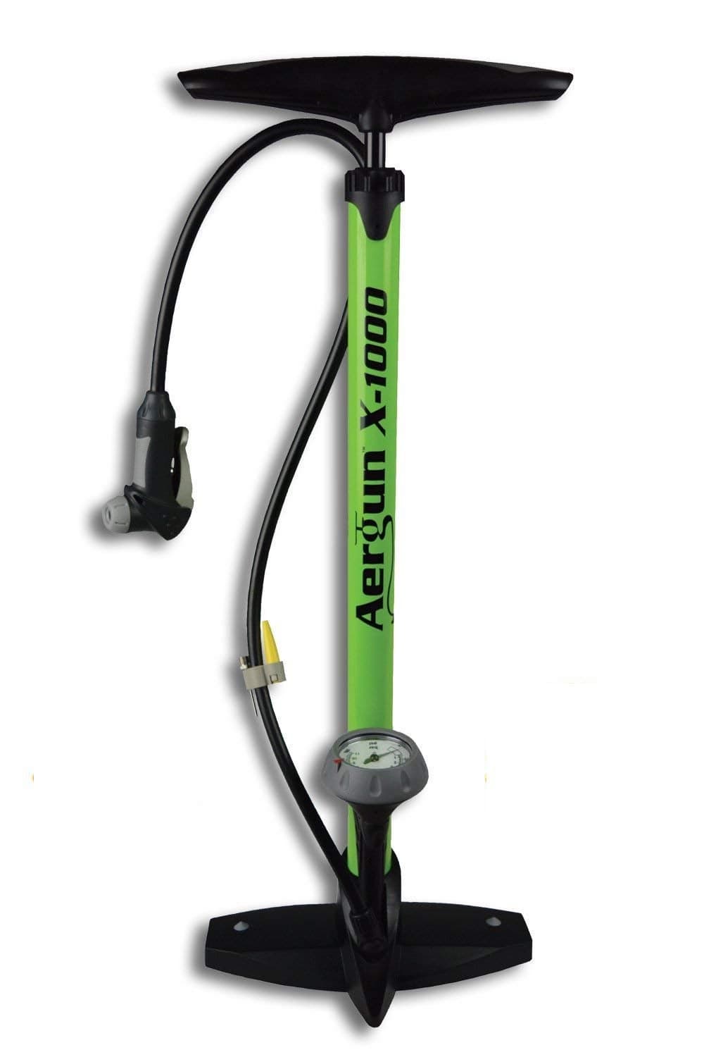 AerGun X1000 Bike Pump Unique AerTight Pump Head for Easiest use with Both Presta and Schrader Bicycle Pump Valves Pressure Gauge 160 PSI