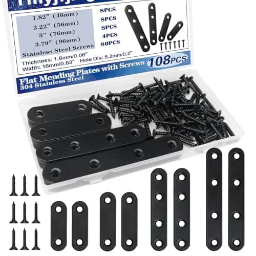 Tmyjfjingxi 108PCS 4Sizes Flat Metal Brace Brackets Mending Plates for Wood Stainless Steel Bracket Plate with Holes (46mm/56mm/76mm/96mm) YY001-B
