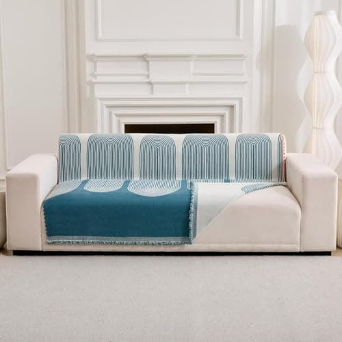 HOMETHREADS Reversible Thick and Soft Floral Sofa Cover | Elevate Your Living Space with Luxurious Slipcover Solutions for Sofa (Blue, 1 Seater Large | 90x180cm)
