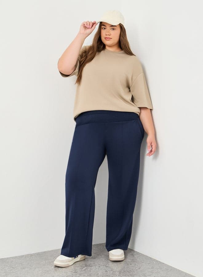 Plus Navy Blue Scuba Joggers with Wide Waistband