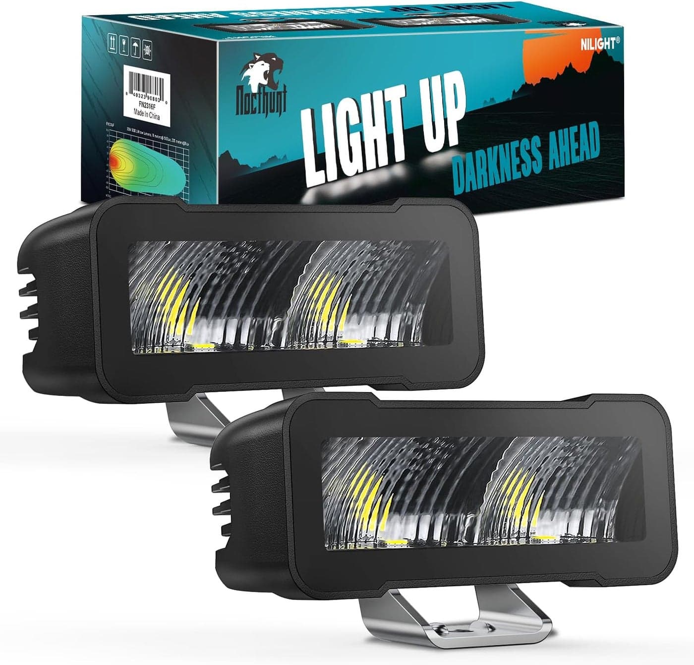 Nilight 4.5 Inch 30W Flood Beam LED Pods - 2PCS Offroad Driving Lights