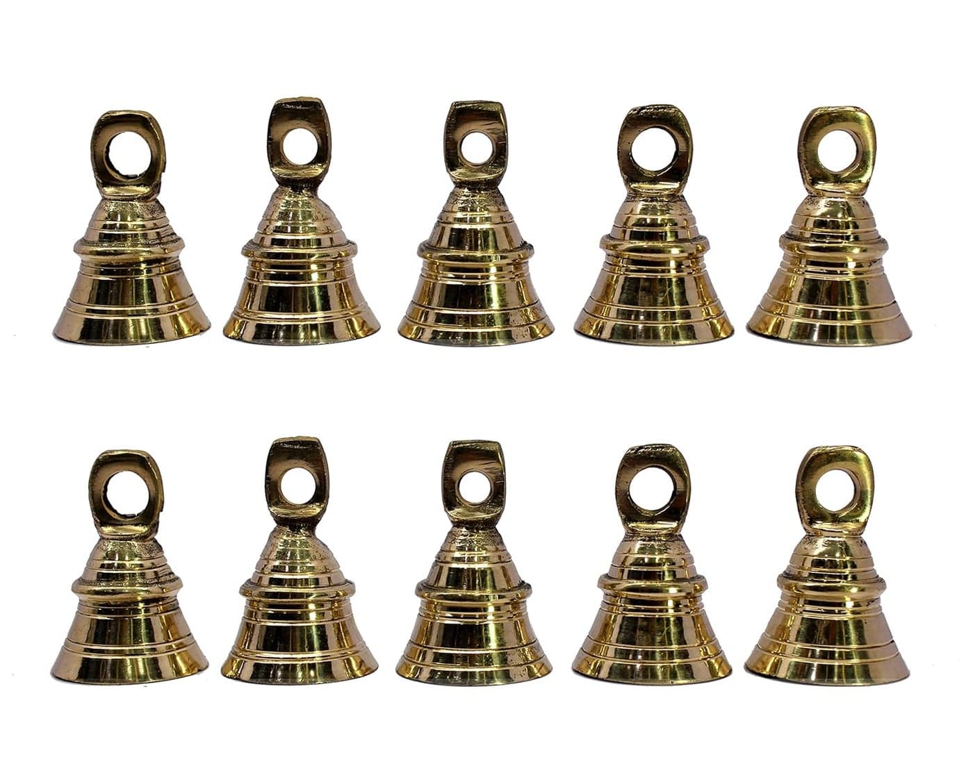 eSplanade Brass Pooja Mandir and Decorative Bells Pack of 10 2 Inches Golden Bronze