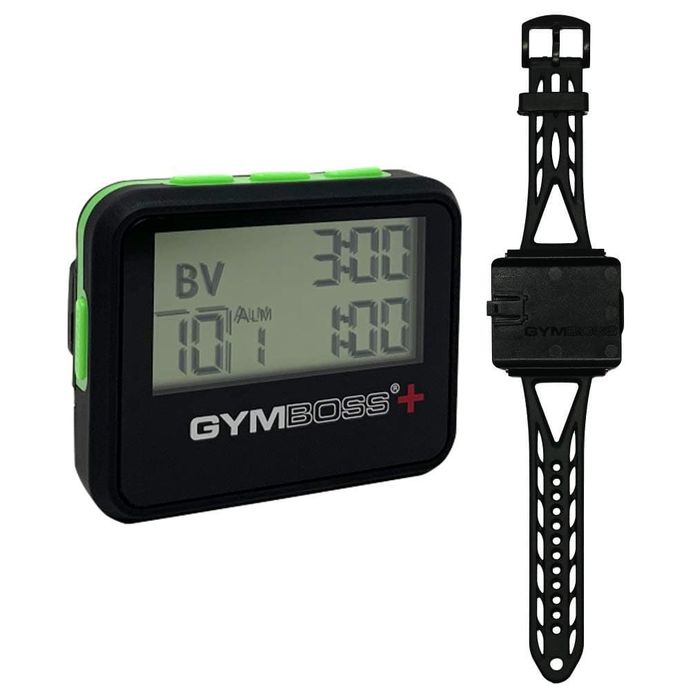 Gymboss Plus Interval Timer and Stopwatch and Gymboss Strap Bundle Black with Green Buttons