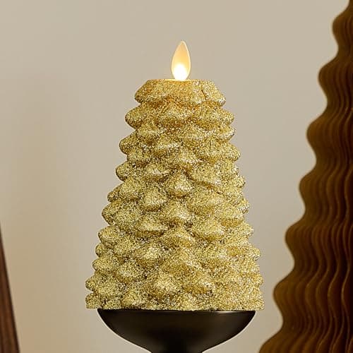 Luminara Rich Gold Glitter Flameless LED Candle North Tree Moving Flame Pillar 38 x 6