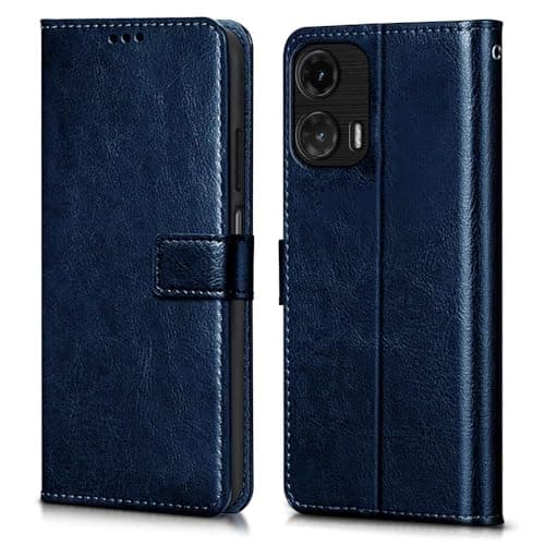 WOW IMAGINE Shock Proof Flip Cover Back Case Cover for Motorola Moto G35 5G (Flexible | Leather Finish | Card Pockets Wallet & Stand | Blue)