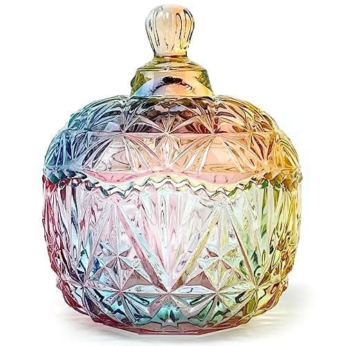 EWEIGEER Christmas Glass Candy Storage Jar Embossed Luxury With Lids Jewelry Box Jars