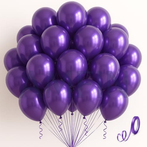 AMFIN (Pack of 30) 10 inch Metallic Chrome Balloons. Birthday, Anniversary Decoration Items - Dark Purple