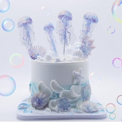 Under The Sea Theme Decor Supplies Jellyfish Bubble Cake Decoration Colorful Glitter Jellyfish shell Party Supplies blue