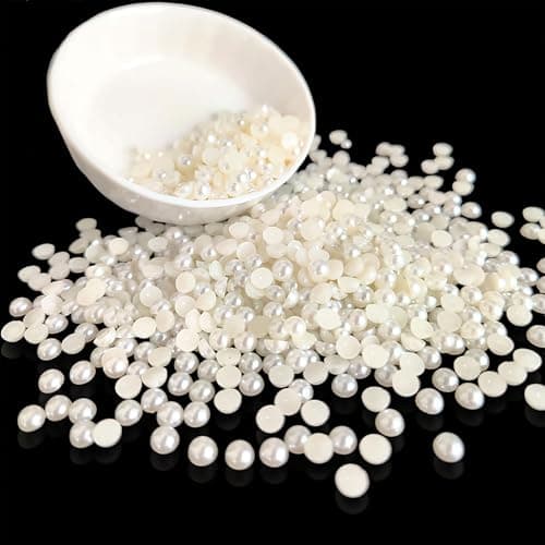 INDIKONB Half Cut Pearls for Craft | Off White Cream Colour Flat Back Beads for Jewelry Making and Crafts (Off White-3mm)