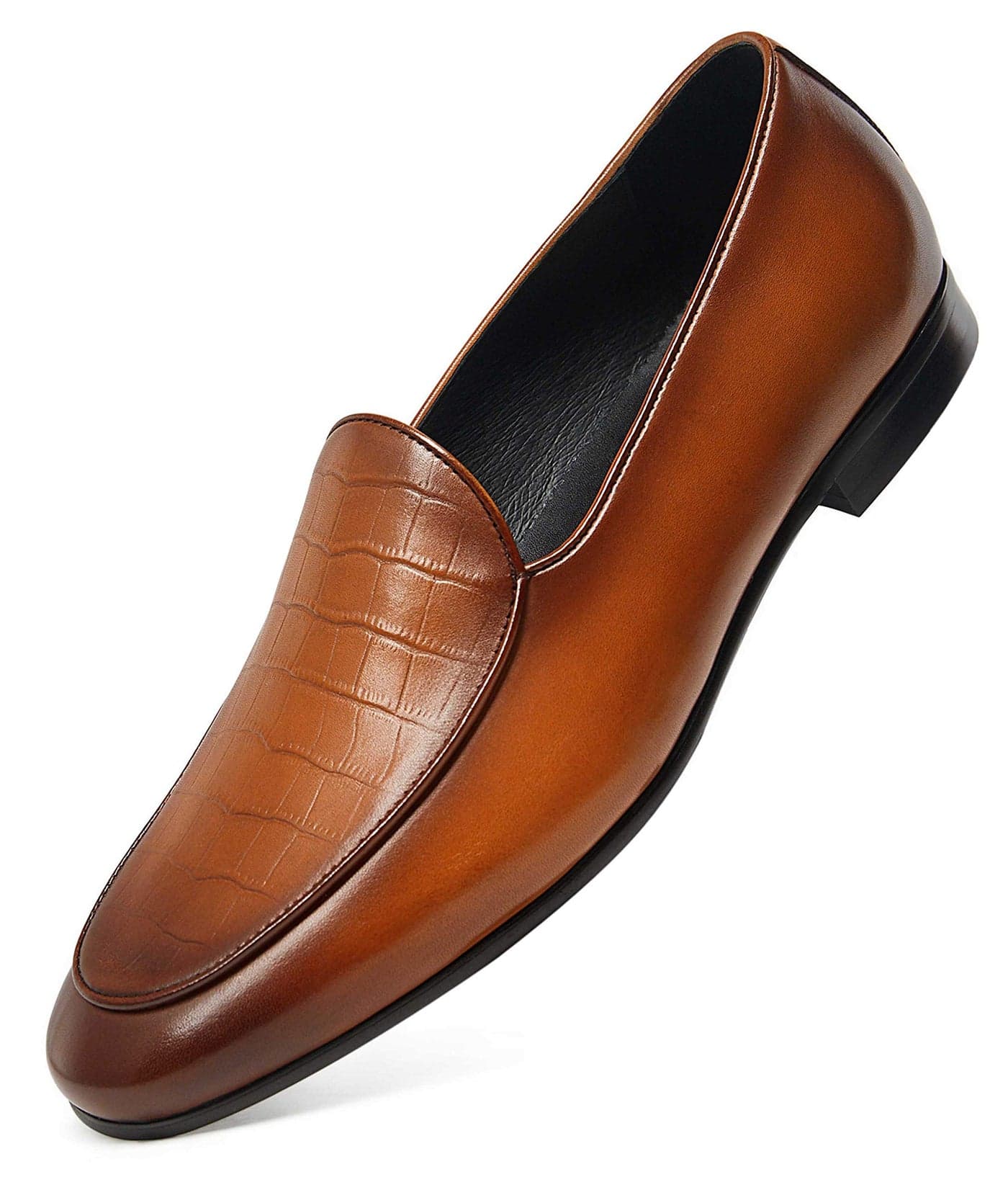GIFENNSE Mens Dress Shoes SlipOn Loafers Leather Formal Shoes 7 Brown