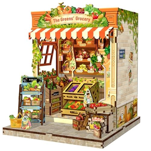 Fsolis Book Nook Kit DIY Miniature House Kit for Adults Mini Scene House Tiny 3D Puzzles Bookshelf Diorama Decor Gifts for Women Teenagers Book Lovers The Greens Grocery