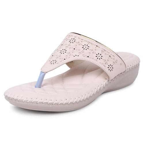 TRASE Orthopedic Footwear for Women | Flat Ortho Slippers for Women Stylish | Soft Sole Ladies Chappal Fancy Comfortable Casual Footwear with Laser Cut Design (CREAM-COPPER, 41 EURO)