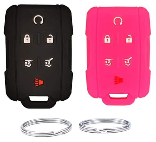 UOKEY Silicone Keyless Remote Key Fob Cover Case fit for 2017 2016 2015 2014 GMC Yukon Chevrolet Tahoe Suburban Part NumberM3N323371006 Buttons BlackRose red