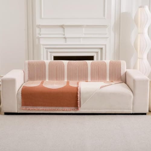 HOMETHREADS Reversible Thick and Soft Floral Sofa Cover | Elevate Your Living Space with Luxurious Slipcover Solutions for Sofa (Orange, 4 Seater | 200x180cm)