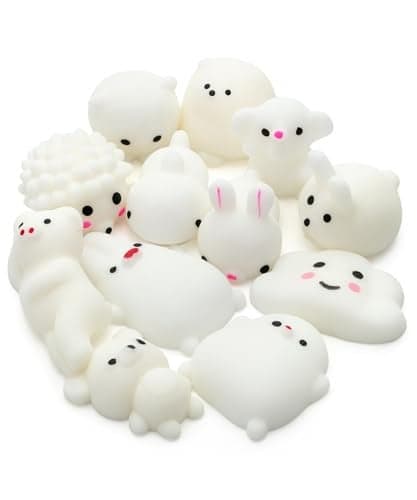 Mr Pen White Animal Squishy Toys 12 Pack Washable Twistable Stretchy Squishies Soft Stress Relief Sensory Toys for Squeezing Party Favors Classroom Rewards Kids Gifts Easter Egg Fillers