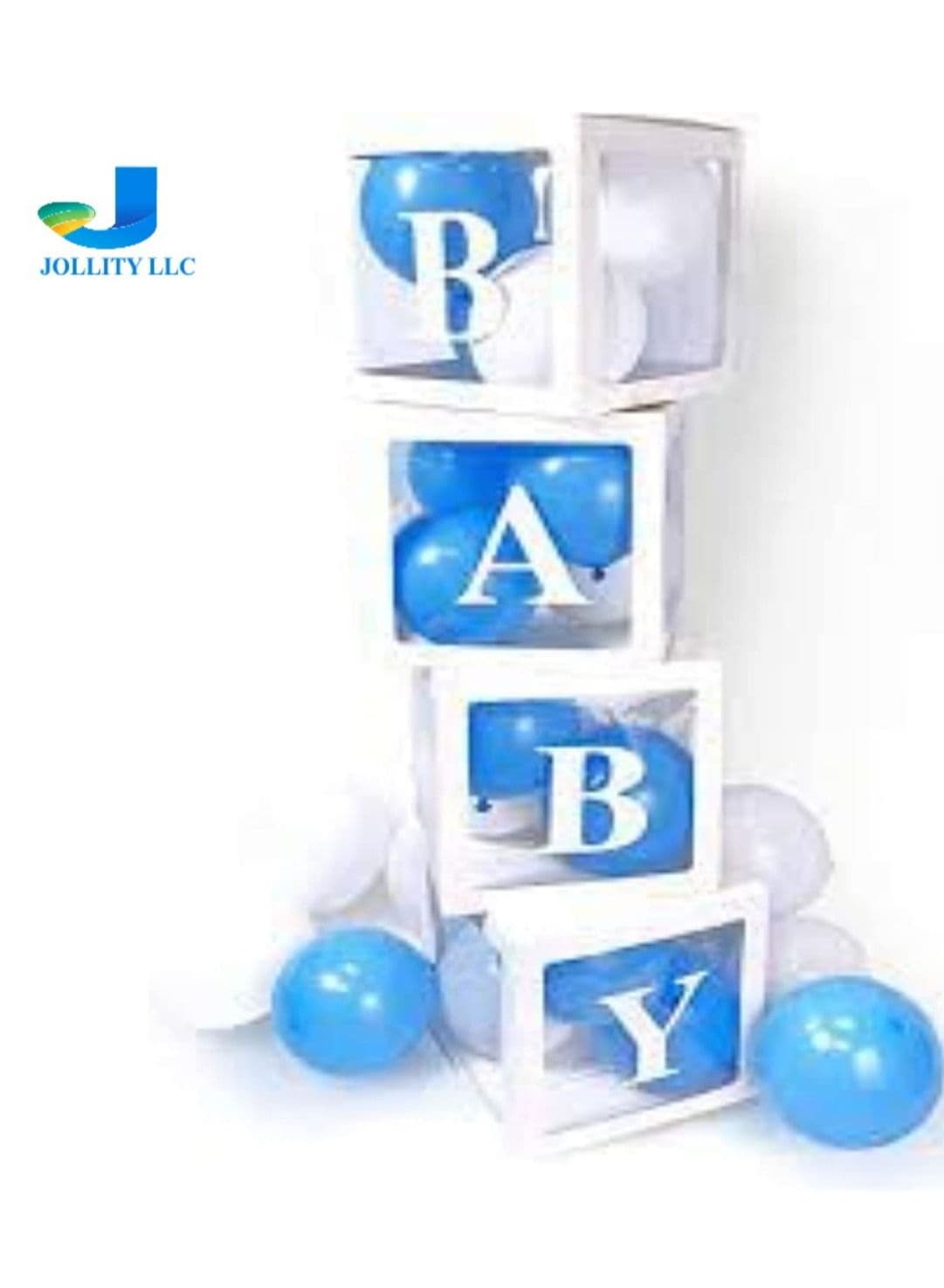 Baby Shower Box Decoration with 20 Balloons and 4 Pcs White Transparent Balloons Letters Décor Boxes Party Decorations for baby Birthday (Blue/ White)
