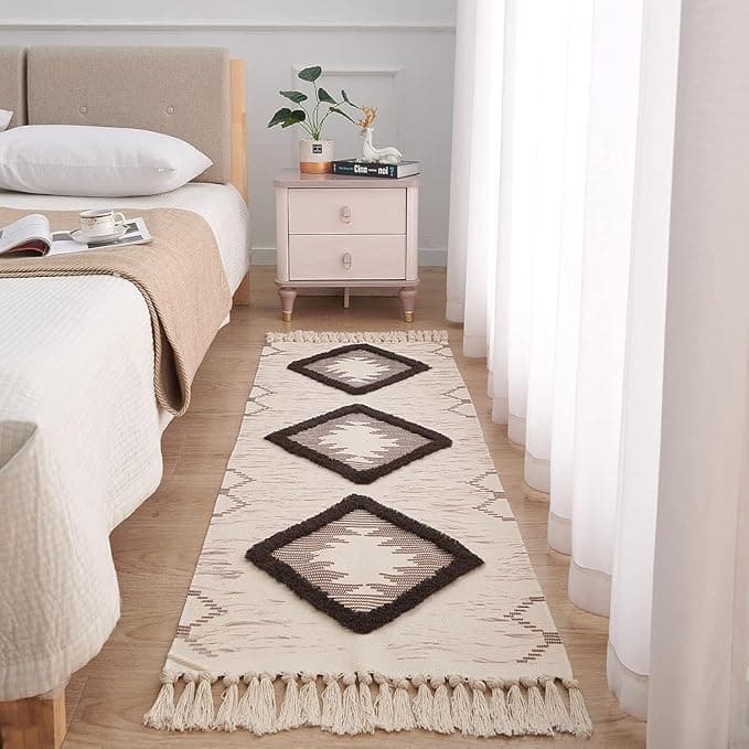 Slazie Handwoven Pure Cotton Bedside Runner Rug – 2x5 Feet Handtufted Area Rug | Multipurpose Designer Carpet for Bedside, Living Room, Home & Bed Décor|Brown DTR| TDR 011