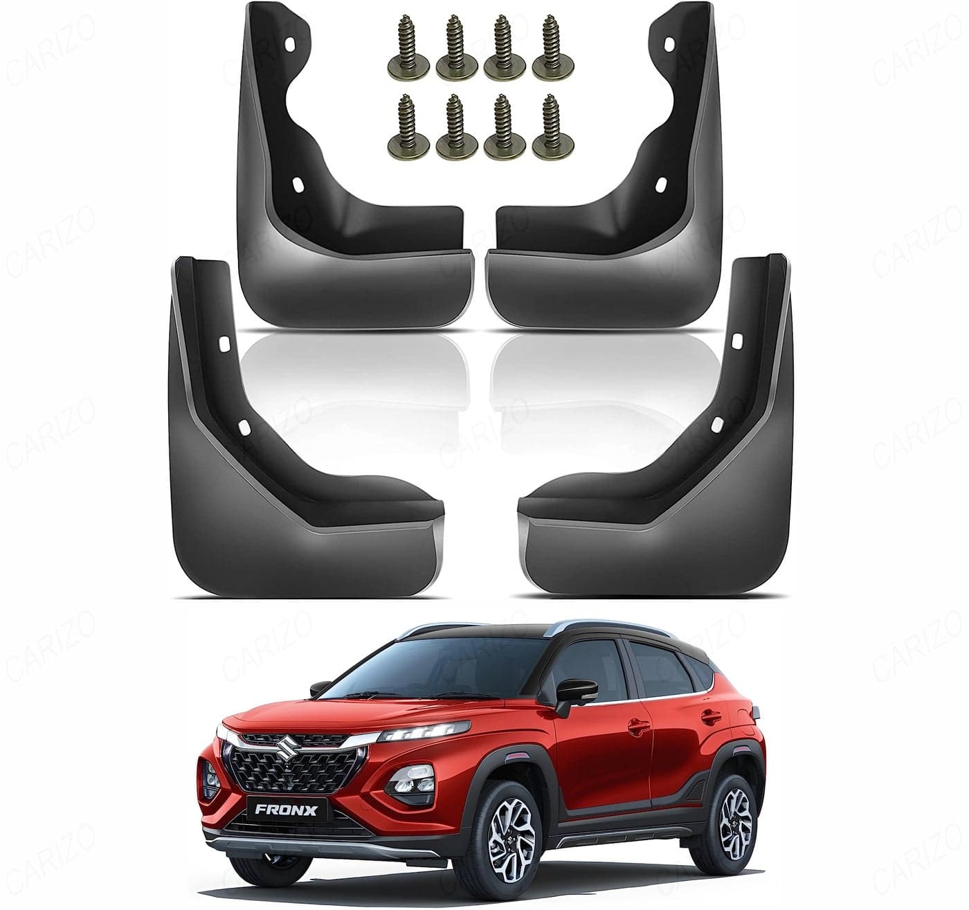 CARIZO® Car Heavy Duty Cup Type Splash Mud Guards | OE Type Front and Rear Mud Flaps | Pack of 4 | Compatible with Maruti Suzuki Fronx (2023-2025)