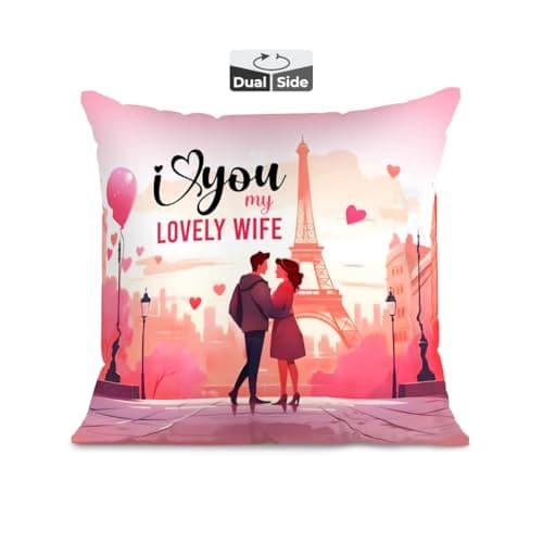 Brizberry® Pillow Cushion Gift for Valentine's Day Anniversary Engagement Birthday Wife Husband Love Romantic Couple Gift with Cushion Filler (16 inch x 16 inch) (Design 28)