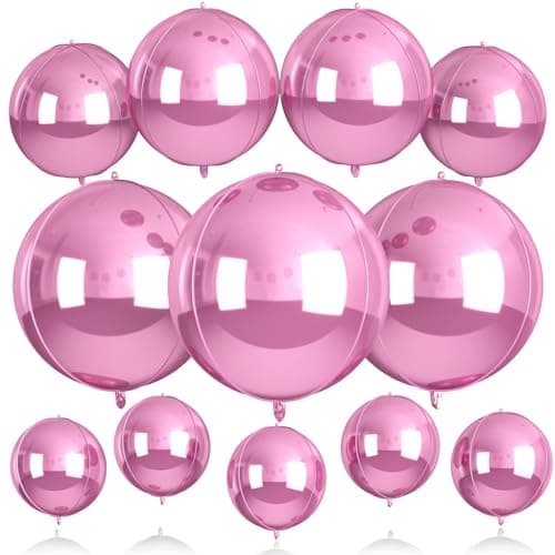 Biapian 12Pcs Light Pink Round Balloons Foil 22 18 15 10 4D Sphere Shaped Ball Balloon Large Metallic Pink Balloons for Wedding Prom Bridal Baby Shower Birthday Party Decorations Backdrop