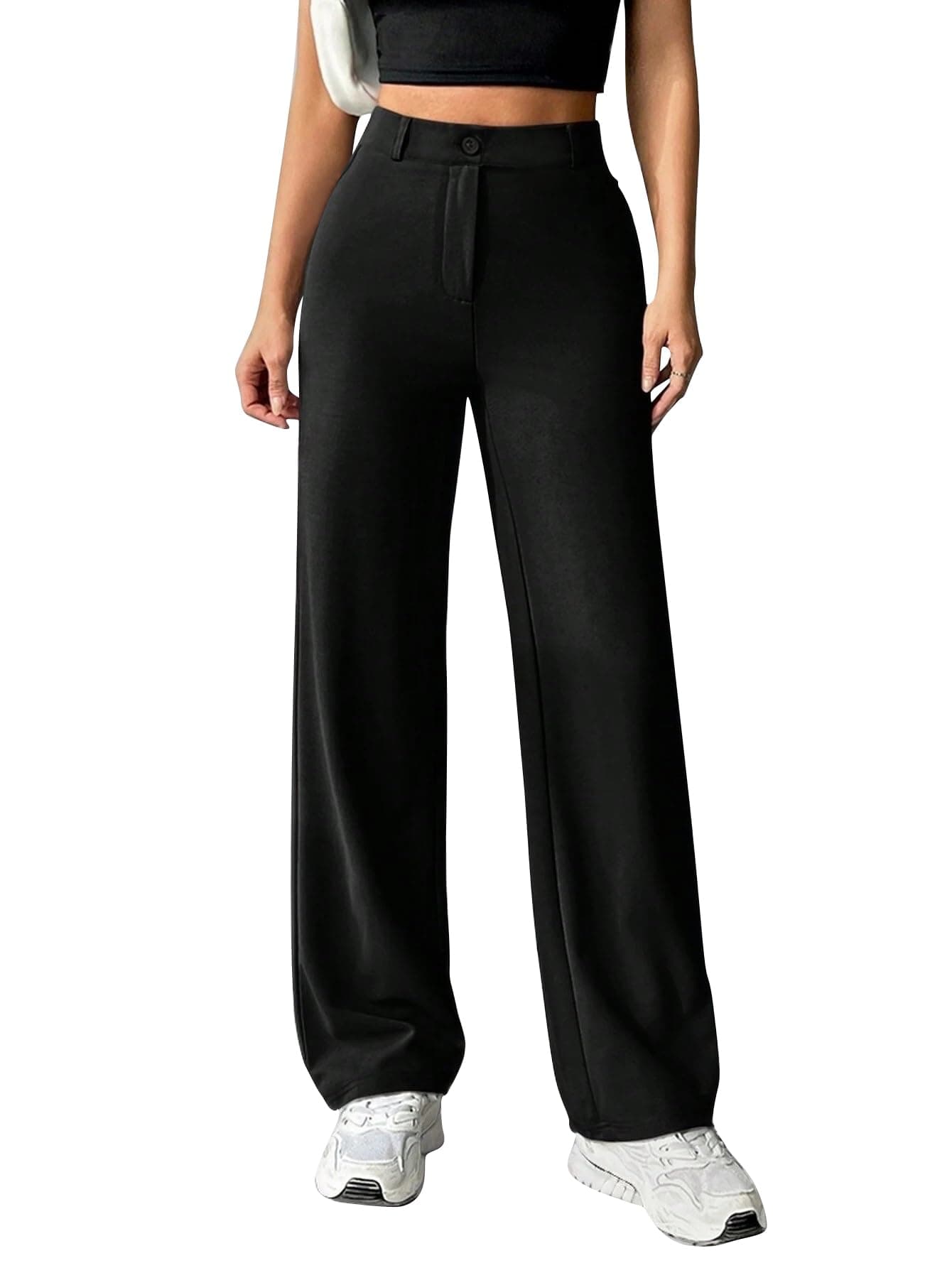Toochki Trousers for Woman Pants Women's Formal Office Korean | Black Track Pant | Straight | Cotton Spandex Stretchable Trouser | High-Waisted Bottom Wear