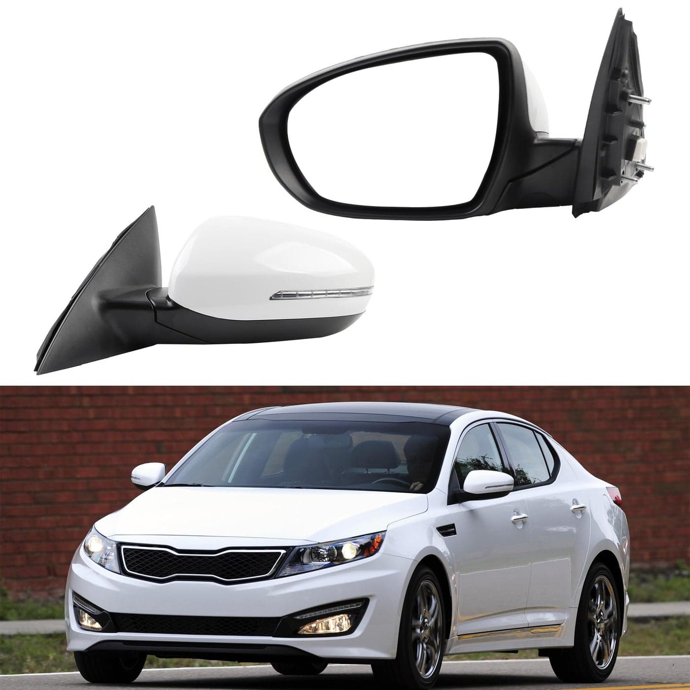 Dasbecan 5pins Left Driver Side Mirror Compatible With 2011 2012 2013 Kia Optima Door Mirror wTurn Signal Manual Folding Power Glass Replace 876102T110 KI1320152 White Cover