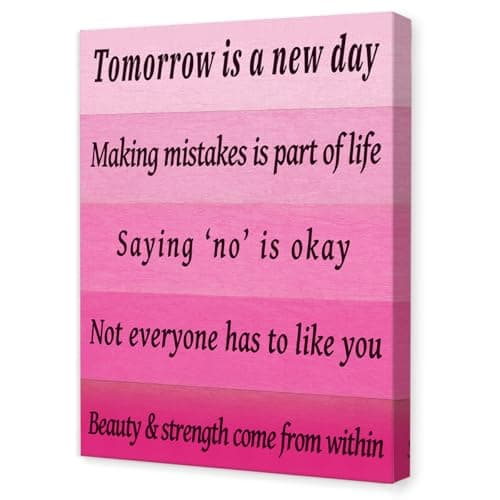 JANLAN Pink Inspirational Quotes Wall Art,Tomorrow Is a New Day Wall Art,Hot Pink Office Wall Decor,Motivational Canvas Wall Decor for Women Teen Girls Room
