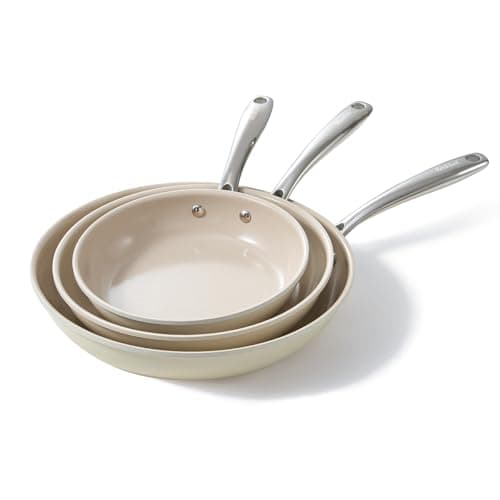 Redchef Nonstick Frying Pans Set Ceramic Pan Skillet Non Toxic Pans for Cooking 8 95 11 Ceramic Frying Pan Set PFAS PTFE PFOA Free with Stay Cool Handle Dishwasher Oven Safe Beige White