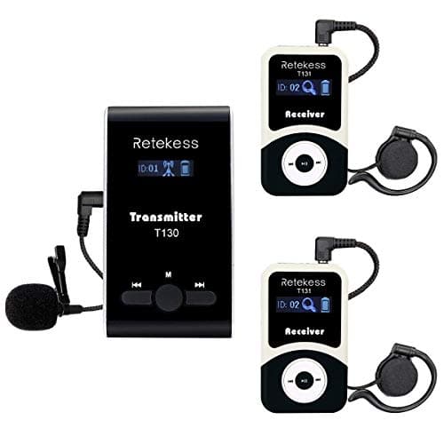 Retekess T130 Wireless Audio Tour Guide System Translation Headphones for Church Classic Style Easy to Use Assisted Listening Devices for CourtTrainingInterpreter 1 Transmitter 2 Receivers